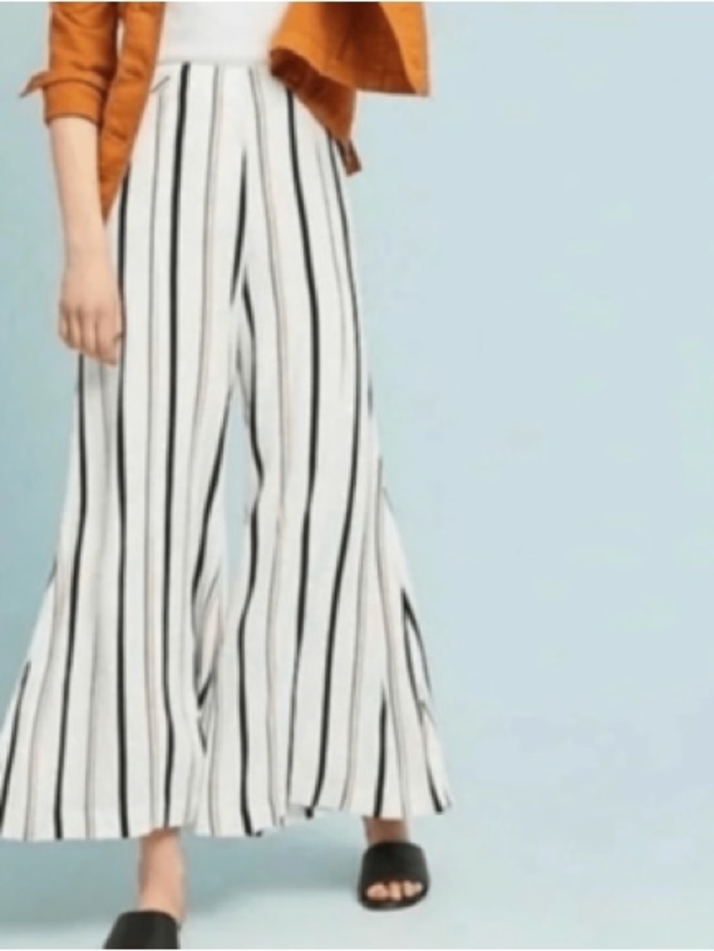 Anthropologie ETT:TWA Wide Leg Pants Size 10 White Black Tan Stripe